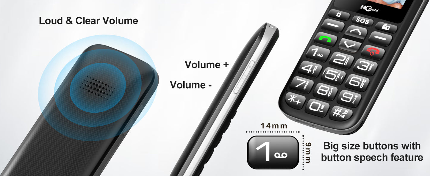 HCMOBI RS1 Unlocked Elderly Mobile Phone, SOS,4G-LTE Big Button Cell Phone for Seniors,Loud Speaker Dual SIM Senior Phone with Bluetooth5.0,1000mAh Large Capacity, FM,10 Days Standby, Type-C (Black)