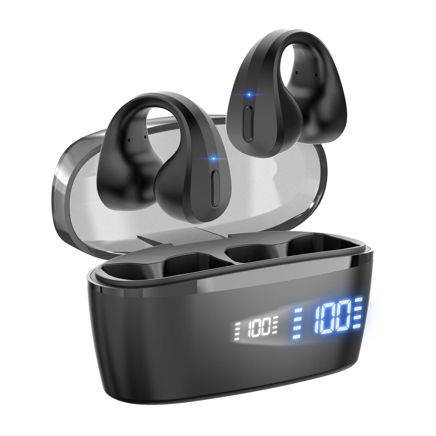 CelsusSound S600 Open Ear Clip Headphones, Wireless Earbuds Bluetooth 5.3 Sports Earphones Built-in Mic with Earphones Charging Case(Black)