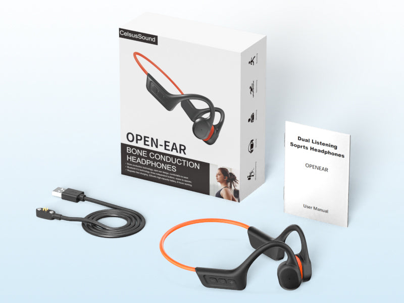 CelsusSound S800C Bone Conduction Headphones, Open-Ear Bluetooth 5.3 Headphones with Mic, IPX7 Waterproof Sports Earbuds Wireless Earphones for Running Workout Cycling, 1.5 Fast Charging and 10H Working Time (Orange)