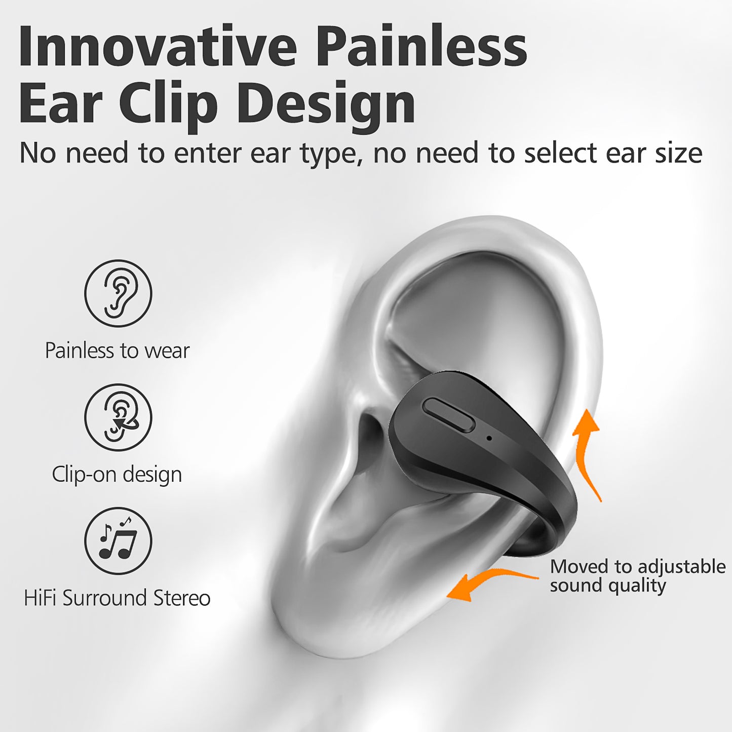 CelsusSound S600 Open Ear Clip Headphones, Wireless Earbuds Bluetooth 5.3 Sports Earphones Built-in Mic with Earphones Charging Case(Black)