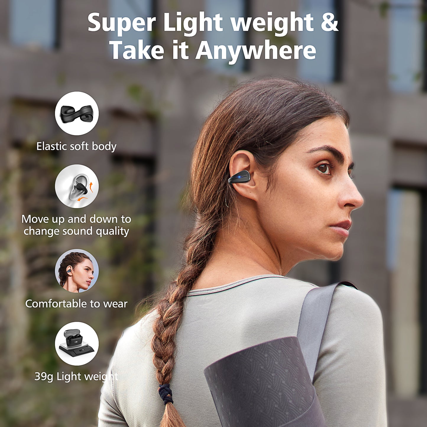 CelsusSound S600 Open Ear Clip Headphones, Wireless Earbuds Bluetooth 5.3 Sports Earphones Built-in Mic with Earphones Charging Case(Black)
