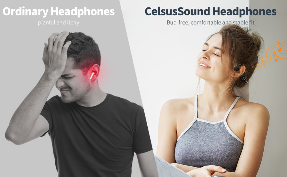CelsusSound S800C Bone Conduction Headphones, Open-Ear Bluetooth 5.3 Headphones with Mic, IPX7 Waterproof Sports Earbuds Wireless Earphones for Running Workout Cycling, 1.5 Fast Charging and 10H Working Time (Orange)