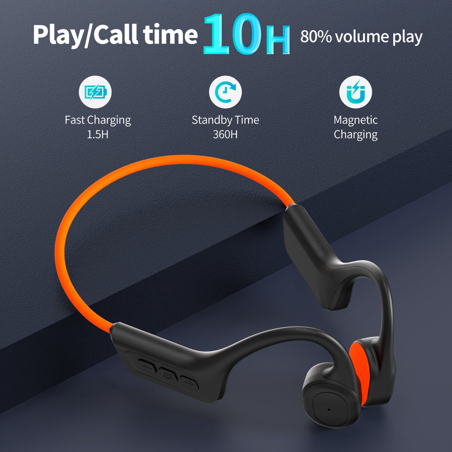 CelsusSound S800C Bone Conduction Headphones, Open-Ear Bluetooth 5.3 Headphones with Mic, IPX7 Waterproof Sports Earbuds Wireless Earphones for Running Workout Cycling, 1.5 Fast Charging and 10H Working Time （Orange）