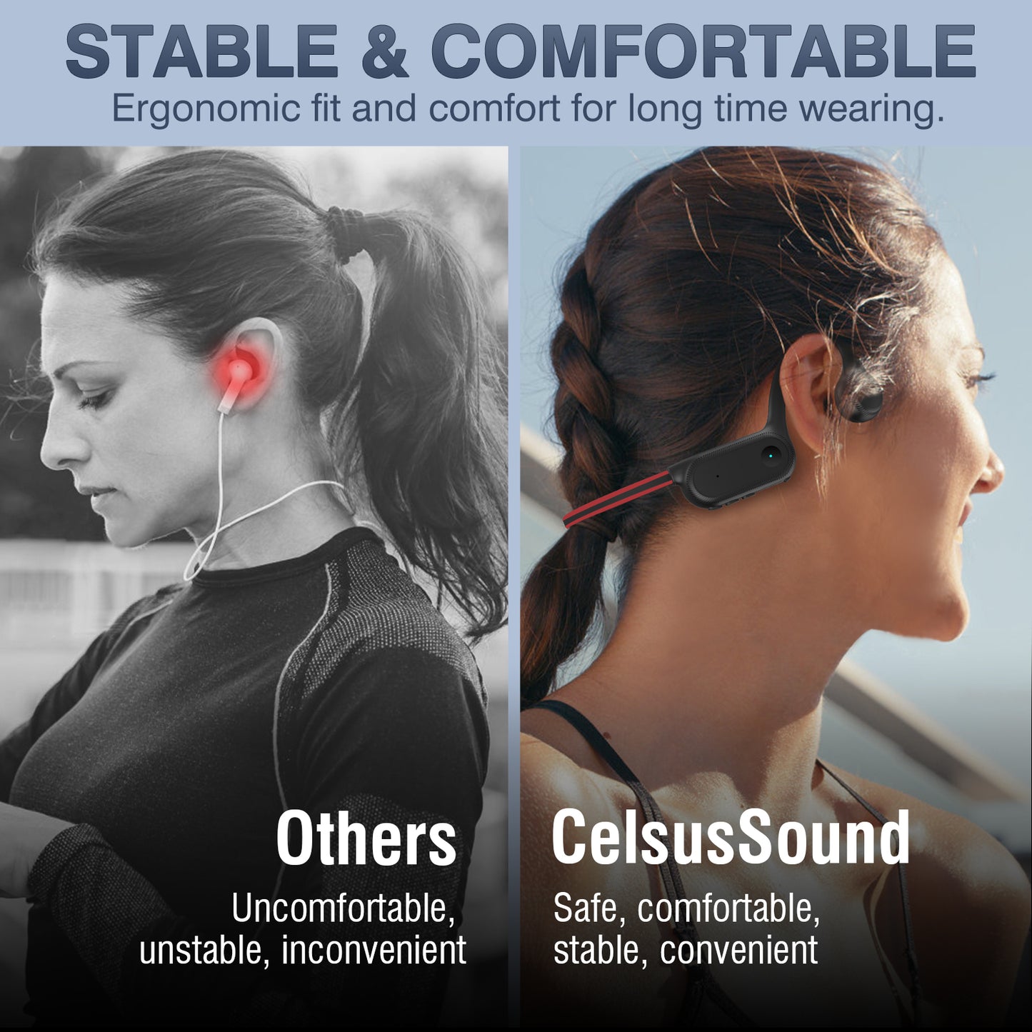 CelsusSound S100 Bone Conduction Headphones,Open Ear Headphones with Built-in Mic, Bone Conduction Headphones Bluetooth 5.2,10H,Sweatproof Sports Headsets.